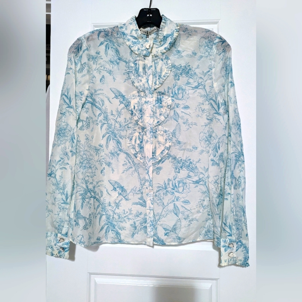 Alice + Olivia Kurt Ruffle Pintuck Button Front Blouse